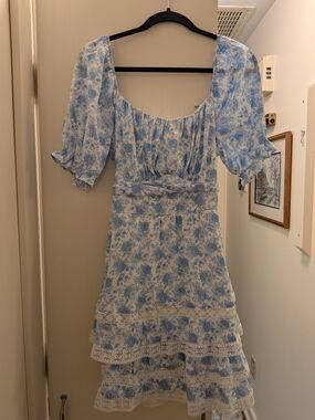 ARULA Light Blue and White Floral Mini Dress Plus Size 1X